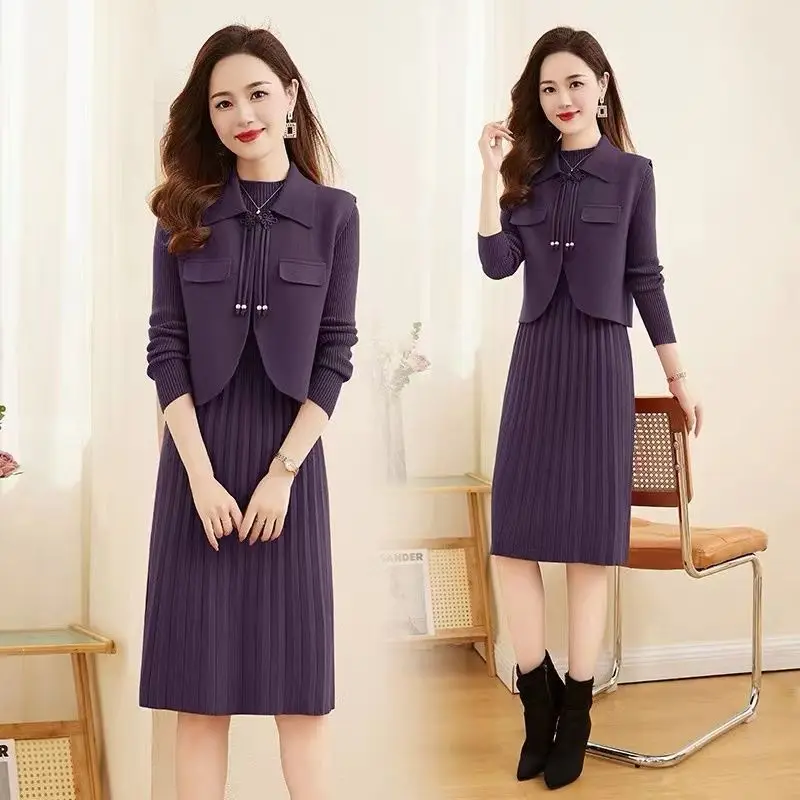 Advanced Autumn Winter Dress Set Women Fashion Knitted Dress + Sleeveless Vest 2PCS Elegant Office Lady Long Sweater Suit Outfit
Advanced Autumn Winter Dress Set Women Fashion Knitted Dress + Sleeveless Vest 2PCS Elegant Office Lady Long Sweater Suit Outfit