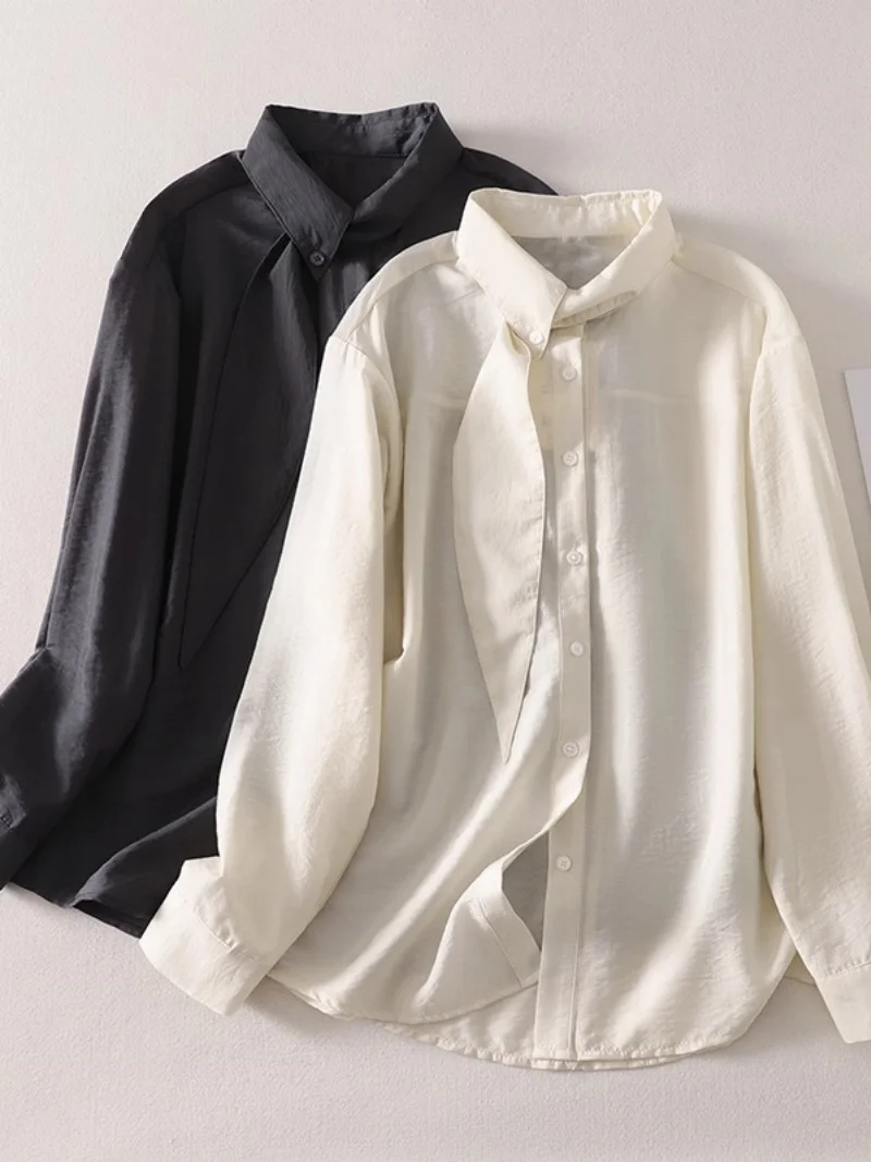 Корейская рубашка с длинными рукавами и воротником-шарфом для женщин, осенний дизайн, нишевый топ с длинными рукавами, однобортный w1073
Корейская рубашка с длинными рукавами и воротником-шарфом для женщин, осенний дизайн, нишевый топ с длинными рукавами, однобортный w1073