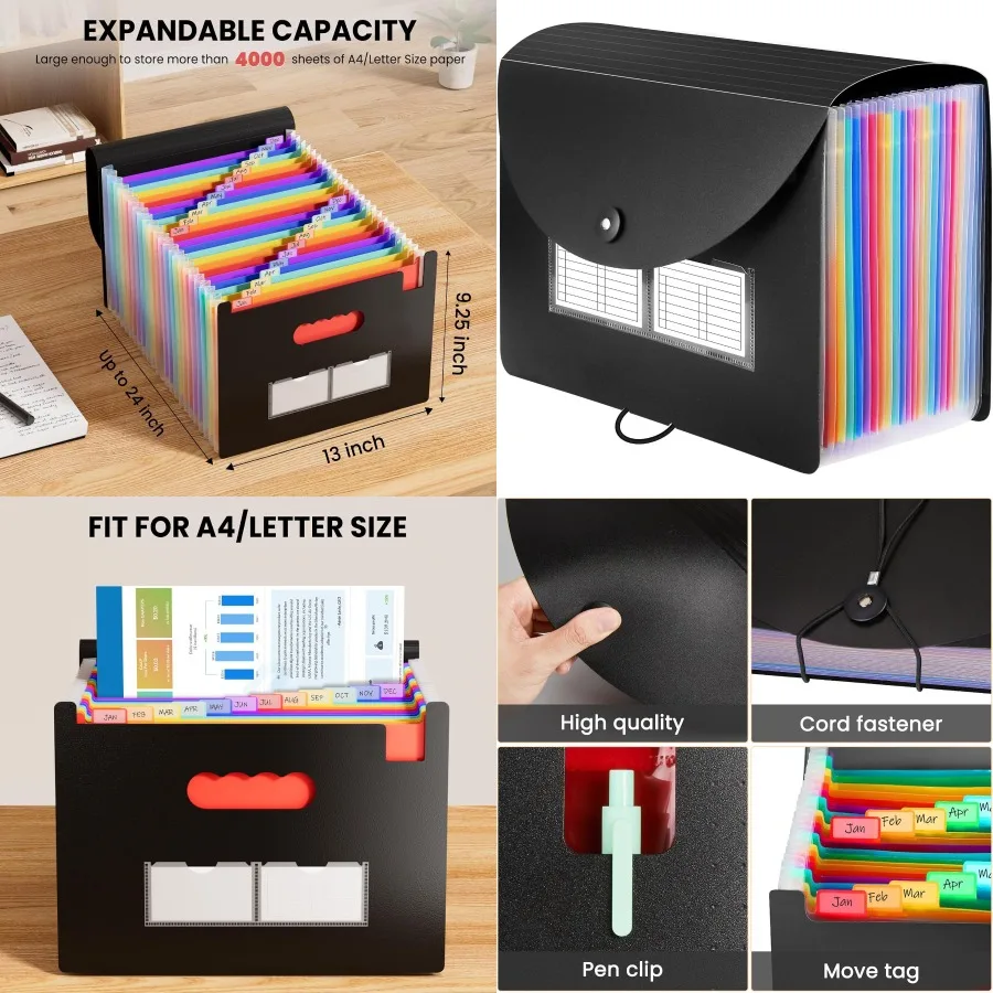 Sooez 24 Pockets Expanding File Folder with Blank Labels for Efficient Desktop Document Organization Expandable Cover Design fo
Sooez 24 Pockets Expanding File Folder with Blank Labels for Efficient Desktop Document Organization Expandable Cover Design fo