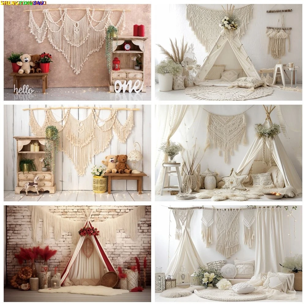Boho Baby Shower 1st Birthday Party Photography Backdrop Bohemian Tassel Tent Interior Newborn Cake Smash Photo Background Decor
Boho Baby Shower 1st Birthday Party Photography Backdrop Bohemian Tassel Tent Interior Newborn Cake Smash Photo Background Decor