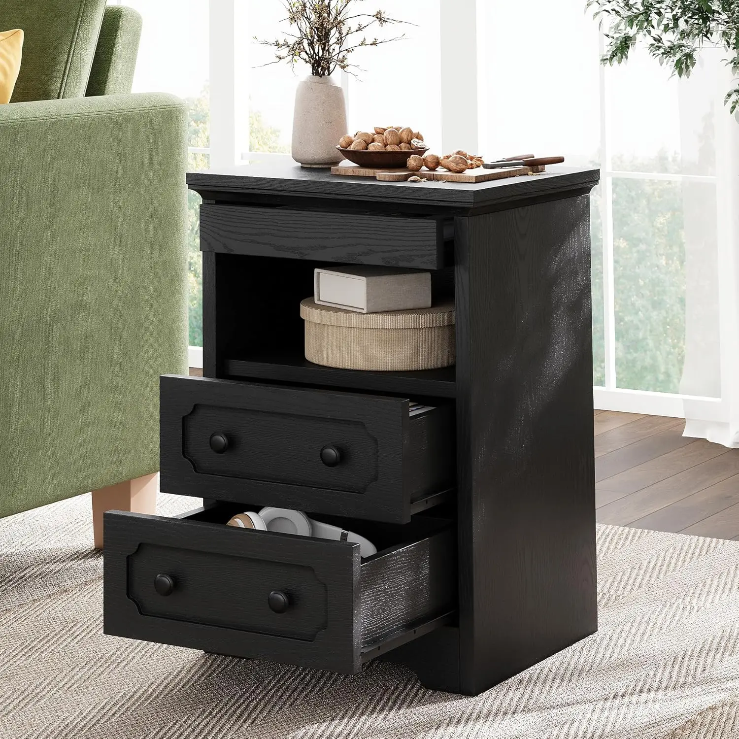 LIKIMIO Night Stand, Modern Bedside Table with 2 Drawers, Open Shelf, End Table with Pull-Out Tray, Black, WHite, Grey Oak
LIKIMIO Night Stand, Modern Bedside Table with 2 Drawers, Open Shelf, End Table with Pull-Out Tray, Black, WHite, Grey Oak