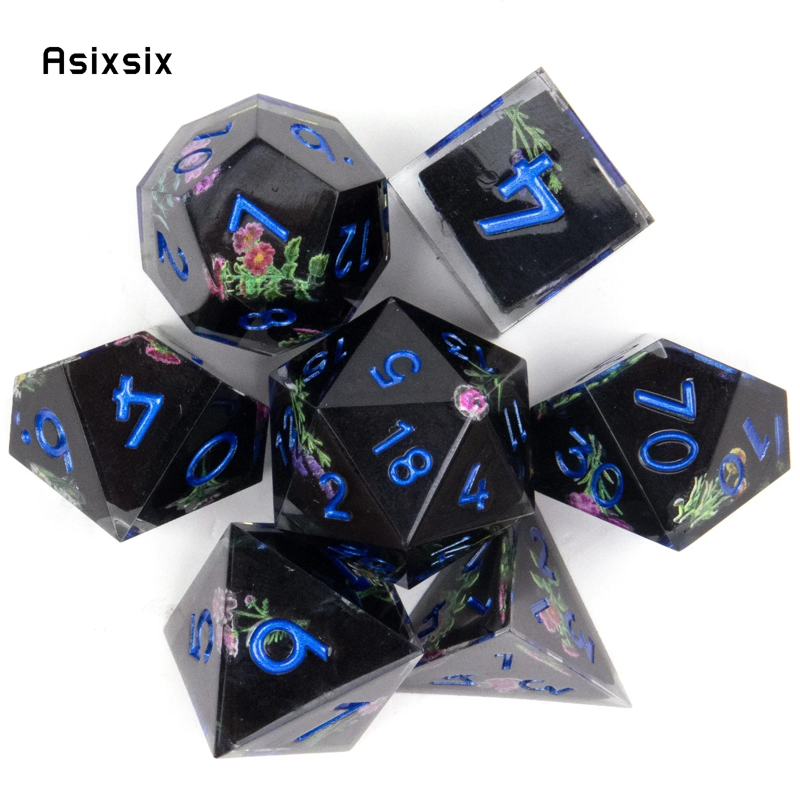 7 Pcs Black Flower Resin Golden Number Sharp Edge Dice Polyhedral Dice Suitable For Role-Playing RPGGift
7 Pcs Black Flower Resin Golden Number Sharp Edge Dice Polyhedral Dice Suitable For Role-Playing RPGGift