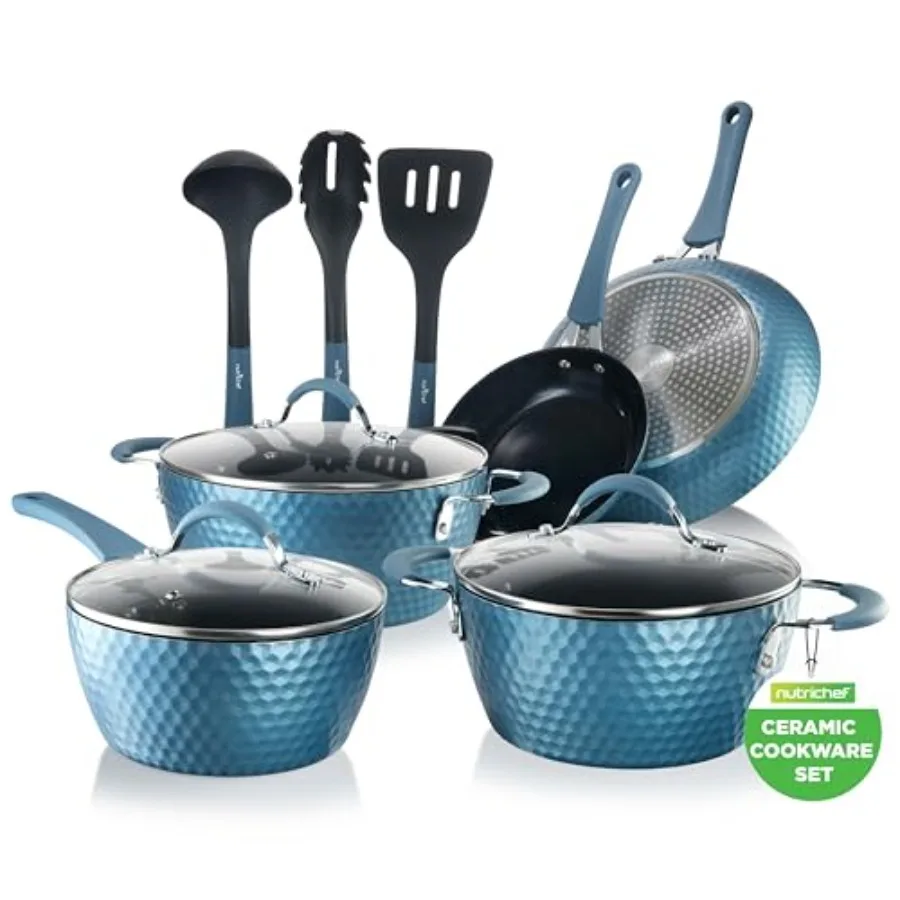 11 Pc Pots and Pans Set - Non Stick Cookware with Ceramic Coating Royal Blue Ergonomic Handles Induction Ready Includes Saucepa
11 Pc Pots and Pans Set - Non Stick Cookware with Ceramic Coating Royal Blue Ergonomic Handles Induction Ready Includes Saucepa