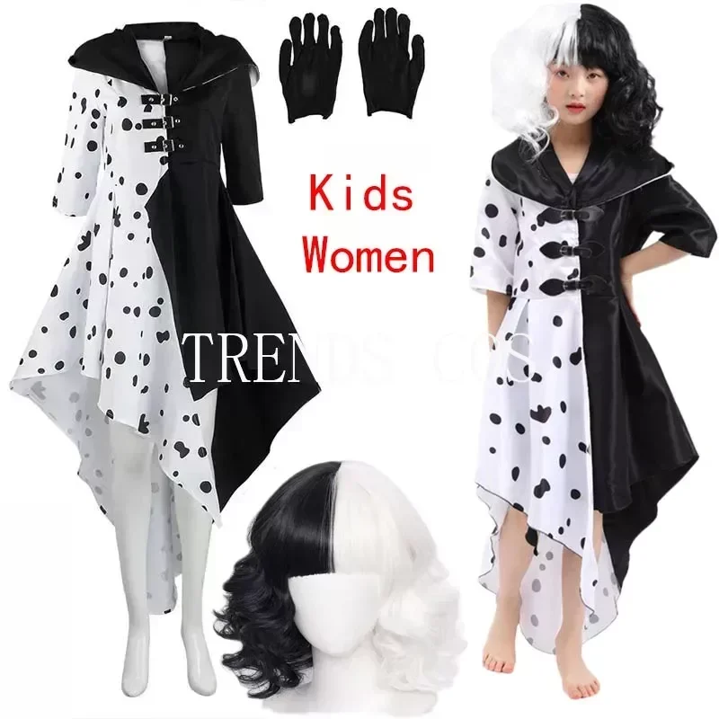 New 2025 Evil Madame Cruella De Vil Costume Cosplay Gown Black White Maid Gloves Wig Halloween Party Fancy Dress for QAQ3
New 2025 Evil Madame Cruella De Vil Costume Cosplay Gown Black White Maid Gloves Wig Halloween Party Fancy Dress for QAQ3