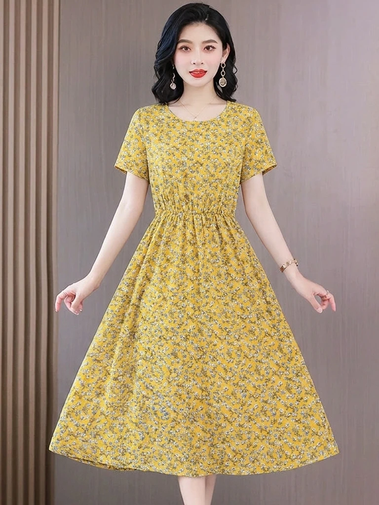 Floral Print Maxi Dress Women's Mid-Aged Summer Elegant Style Loose Fit Short Sleeve Waist-Cinching Slimming Long Dress
Floral Print Maxi Dress Women's Mid-Aged Summer Elegant Style Loose Fit Short Sleeve Waist-Cinching Slimming Long Dress