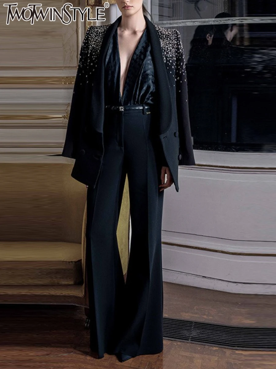 TWOWINSTYLE Solid Luxurious Two Piese Set for Women Elegant Patchwork Bead Jacket Slimming Pants Fashion Sets Female Clothing
TWOWINSTYLE Solid Luxurious Two Piese Set for Women Elegant Patchwork Bead Jacket Slimming Pants Fashion Sets Female Clothing