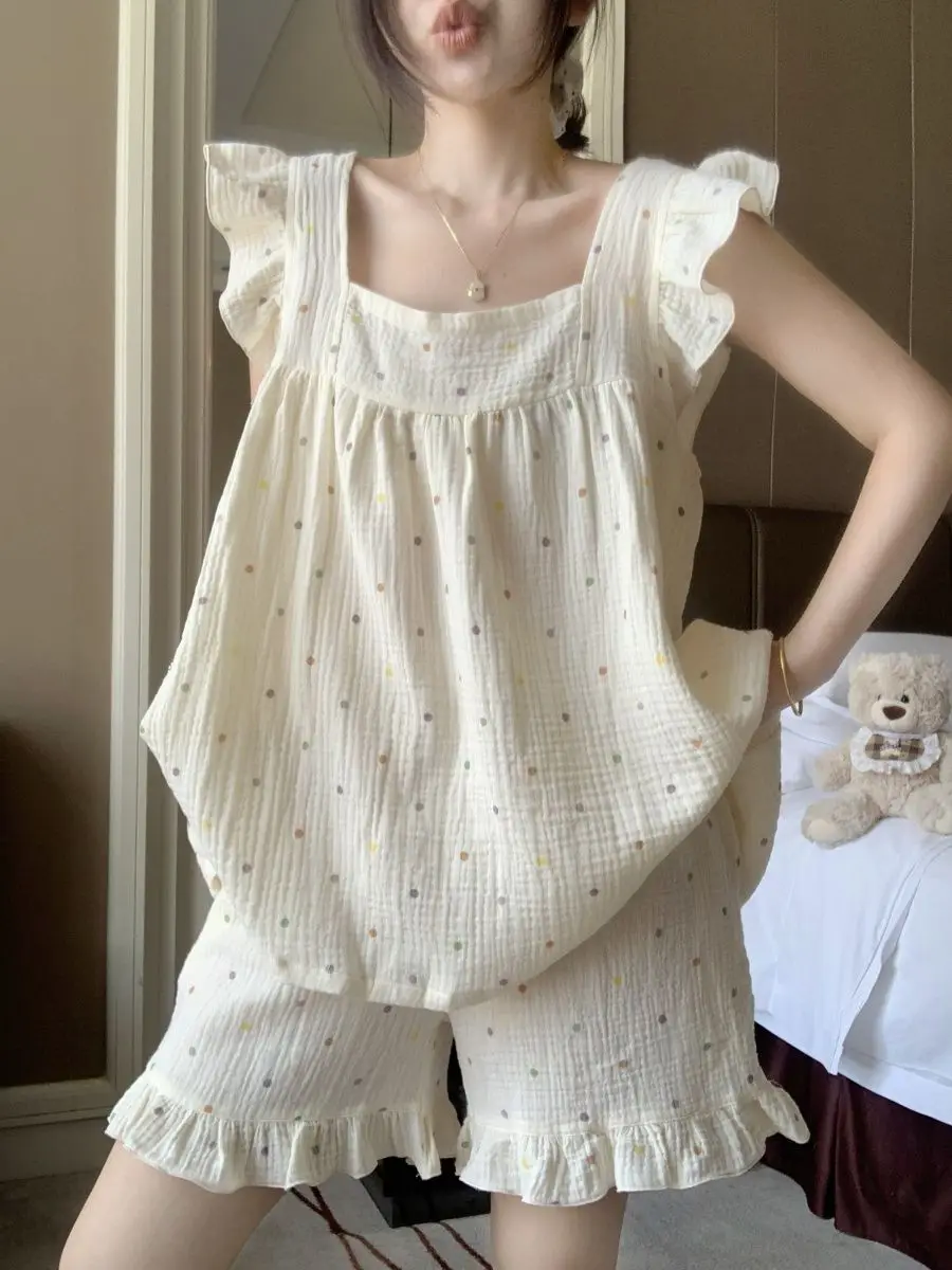 Korean Square Collar Polka Dot Pajama Sets Women's Summer New Vest Shorts Loose Simple Casual Home Clothing 2-piece Set Big Size
Korean Square Collar Polka Dot Pajama Sets Women's Summer New Vest Shorts Loose Simple Casual Home Clothing 2-piece Set Big Size