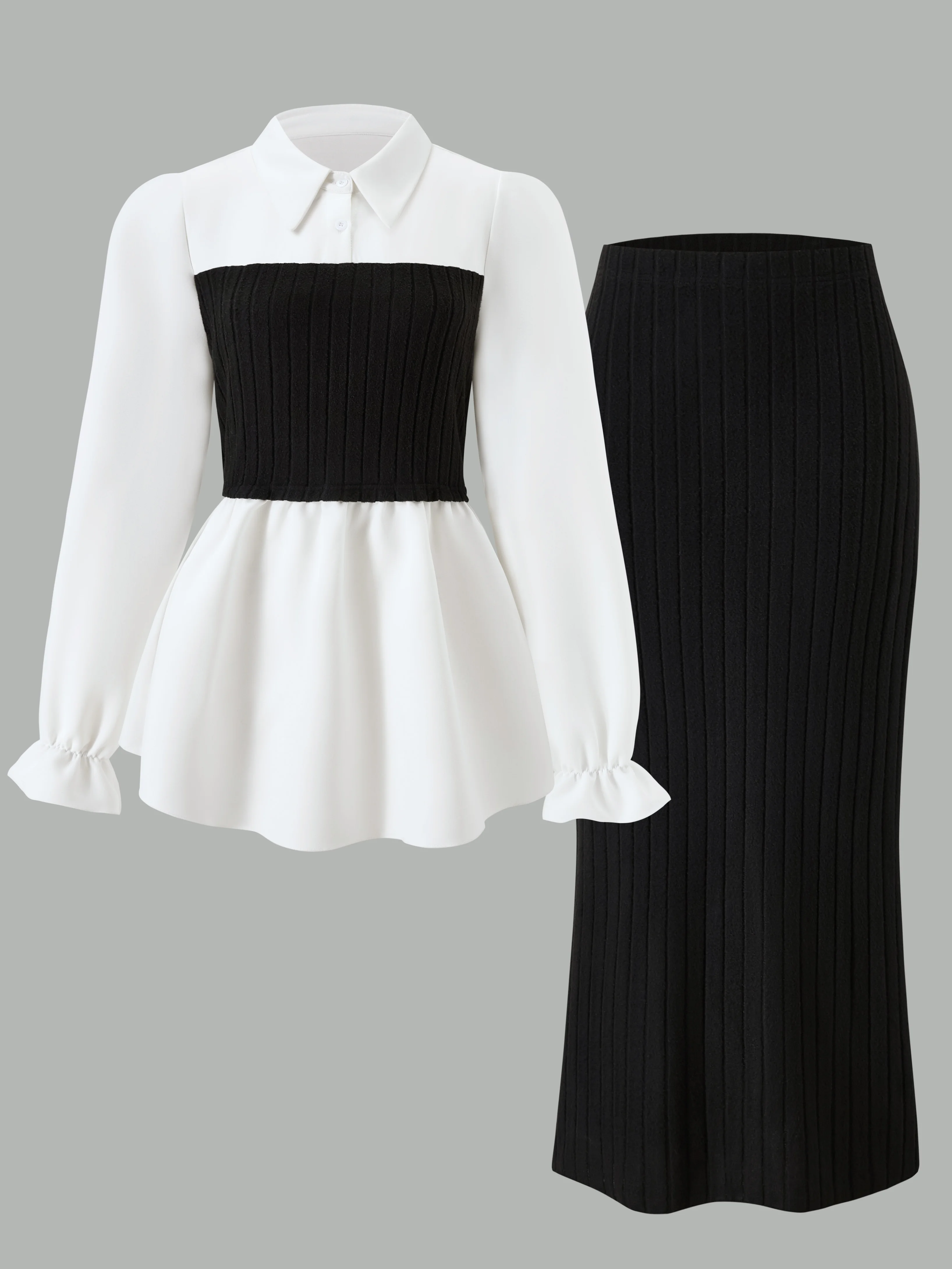plus Size Two-Piece Set Women's Fashionable Clothing from Europe And America with Shirt Collar Lantern Sleeves
plus Size Two-Piece Set Women's Fashionable Clothing from Europe And America with Shirt Collar Lantern Sleeves