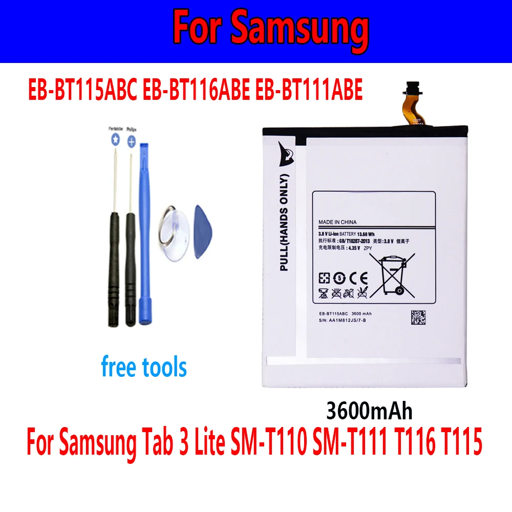 rechargeable battery EB-BT115ABC EB-BT116ABE EB-BT111ABE 3600mAh Battery For Samsung Tab 3 Lite SM-T110 SM-T111 T116 T115
rechargeable battery EB-BT115ABC EB-BT116ABE EB-BT111ABE 3600mAh Battery For Samsung Tab 3 Lite SM-T110 SM-T111 T116 T115