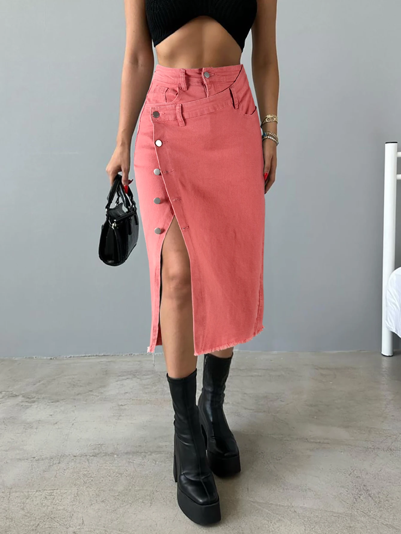 Y2k Sexy Irregular Waist With Side Slits And Raw Hem Women's High Waist Slanted Pockets And Button Design Suitable For Parties
Y2k Sexy Irregular Waist With Side Slits And Raw Hem Women's High Waist Slanted Pockets And Button Design Suitable For Parties