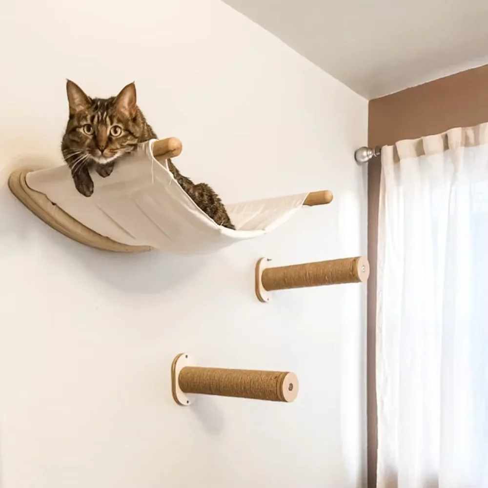 Wood Cat Climbing Frame Wall - Mounted with Cat Scratch Pole Wall Toy Nest Jumping Platform and Wooden Stairway Shelves
Wood Cat Climbing Frame Wall - Mounted with Cat Scratch Pole Wall Toy Nest Jumping Platform and Wooden Stairway Shelves