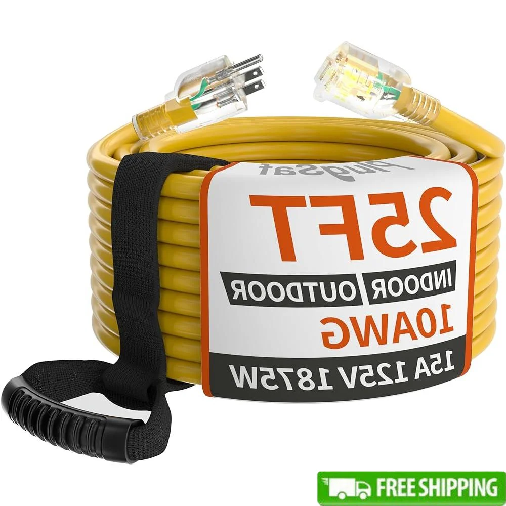 25ft 10 Gauge Outdoor Extension Cord Heavy Duty Waterproof Lighted Indicator 15Amp 1875W 3 Prong Female Male Connector
25ft 10 Gauge Outdoor Extension Cord Heavy Duty Waterproof Lighted Indicator 15Amp 1875W 3 Prong Female Male Connector
