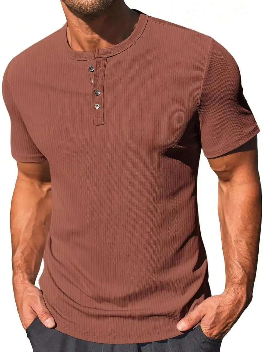 Mens Ribbed Knit Henley Shirt Short Sleeve Slim Fit Casual Summer T-Shirt
Mens Ribbed Knit Henley Shirt Short Sleeve Slim Fit Casual Summer T-Shirt