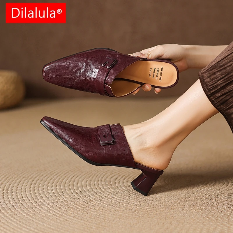 Dilalula 2026 New Sheepskin Leather women's Slippers Med Heels Covered Toe Summer Party Dating Mules Lady Dress Sandals Wine Red
Dilalula 2026 New Sheepskin Leather women's Slippers Med Heels Covered Toe Summer Party Dating Mules Lady Dress Sandals Wine Red