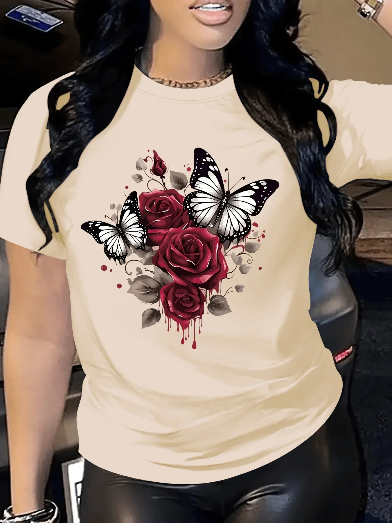 Women's Floral Print Red Roses & Butterflies Design Round Neck Casual Season Comfort Valentine's Day Romantic Valentine's Day
Women's Floral Print Red Roses & Butterflies Design Round Neck Casual Season Comfort Valentine's Day Romantic Valentine's Day