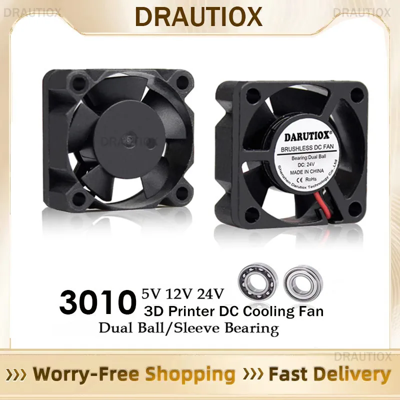 2PCS Darutiox Dual Ball Bearing DC 5V 12V 24V 3cm 30mm 30x30x10mm 3010 Brushless Mini Cooler Cooling Fan
2PCS Darutiox Dual Ball Bearing DC 5V 12V 24V 3cm 30mm 30x30x10mm 3010 Brushless Mini Cooler Cooling Fan