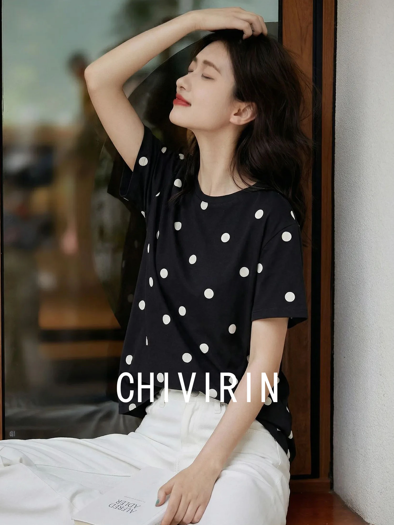 Chivirin Pure Cotton Black Polka Dot Short Sleeve round Neck Slimming Top for Women Summer Fashion Simple Style T-Shirt
Chivirin Pure Cotton Black Polka Dot Short Sleeve round Neck Slimming Top for Women Summer Fashion Simple Style T-Shirt