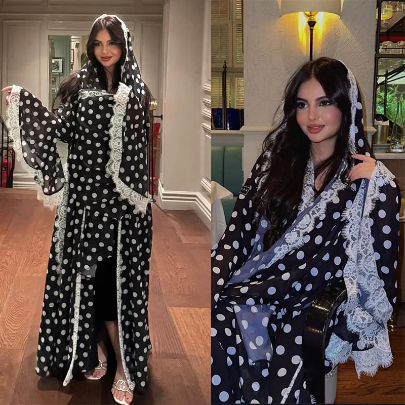Open Abaya Suit Women Muslim Dresses Hijab 2 PCS Set Cardigan Robe Polka Dot Print Jalabiya Vestidos Wide Sleeves Dubai Kaftan
Open Abaya Suit Women Muslim Dresses Hijab 2 PCS Set Cardigan Robe Polka Dot Print Jalabiya Vestidos Wide Sleeves Dubai Kaftan