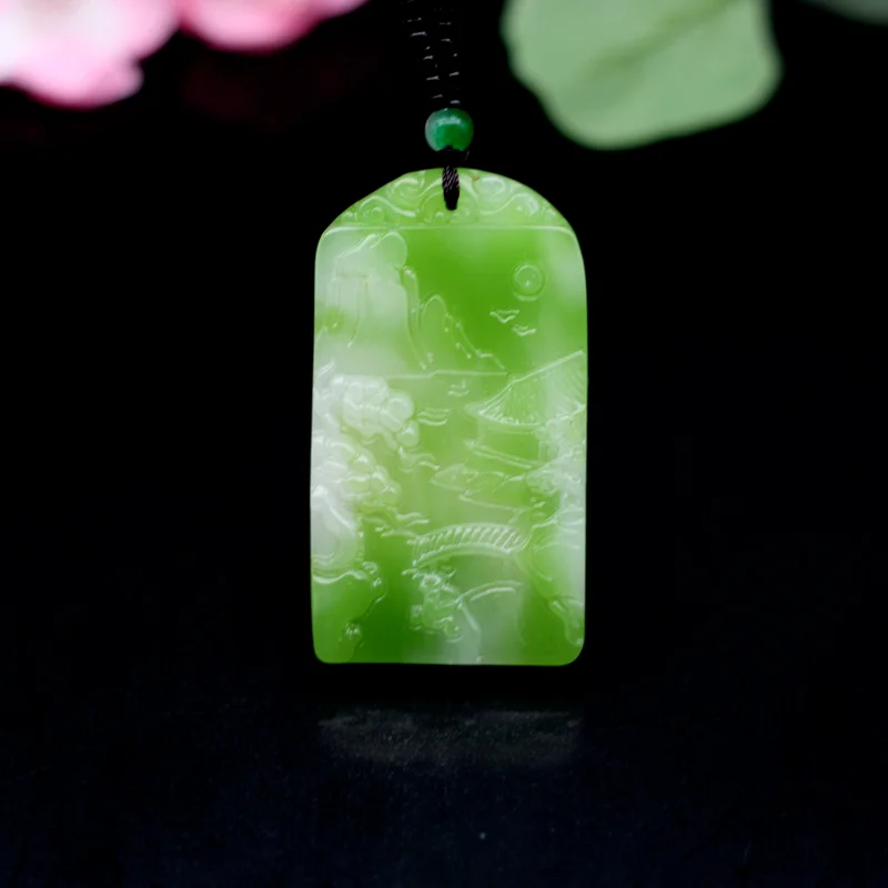 Green White Jade Landscape Pendant Necklace Chinese Natural Jadeite Hand-Carved Fashion Charm Jewelry Amulet Gfits for Women Men
Green White Jade Landscape Pendant Necklace Chinese Natural Jadeite Hand-Carved Fashion Charm Jewelry Amulet Gfits for Women Men