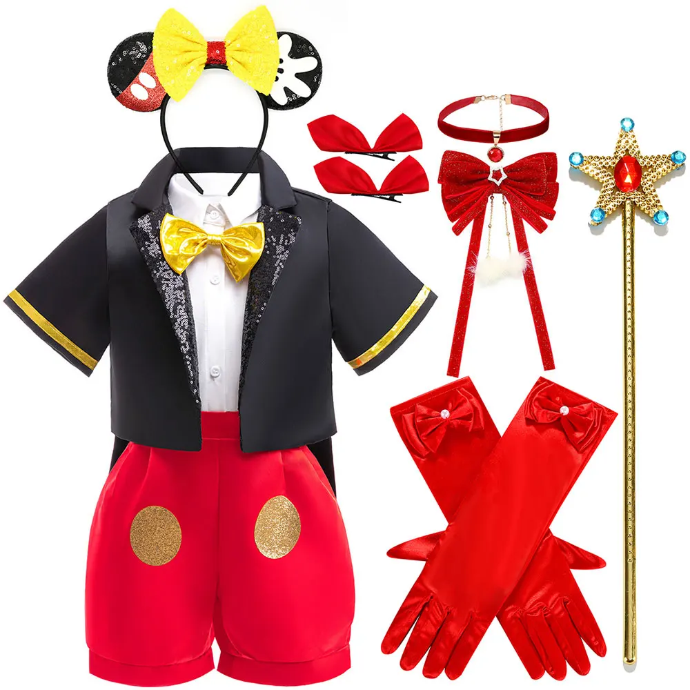 Disney Mickey Mouse Boys Girl Costume Black Jacket White Shirt Red Shorts Two-Piece Set Kids Halloween Birthday Party Costume
Disney Mickey Mouse Boys Girl Costume Black Jacket White Shirt Red Shorts Two-Piece Set Kids Halloween Birthday Party Costume