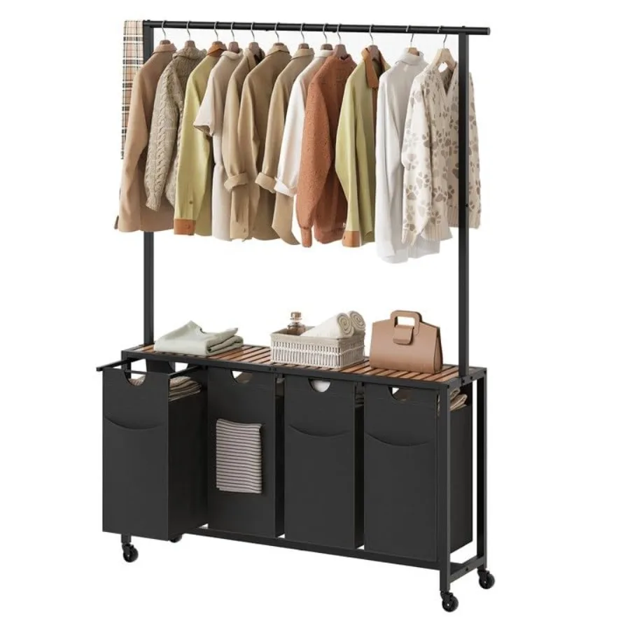 4-Section Rolling Laundry Sorter with Hanging Rack and Smooth Wheels Rustic Brown Laundry Basket Organizer for Home Dorm Laundr
4-Section Rolling Laundry Sorter with Hanging Rack and Smooth Wheels Rustic Brown Laundry Basket Organizer for Home Dorm Laundr