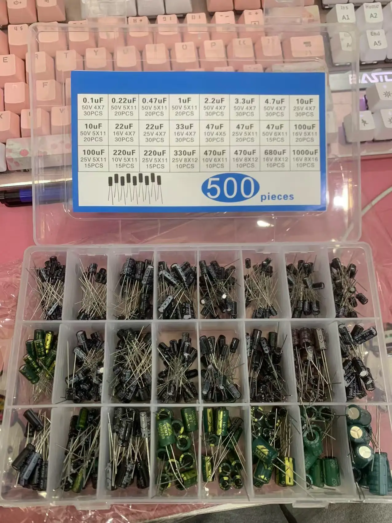 24 Value Electrolytic Capacitor Combination Kit, from 0.1uF to 1000uF 10V 16V 25V 50V Embedded Aluminum Capacitor Kit
24 Value Electrolytic Capacitor Combination Kit, from 0.1uF to 1000uF 10V 16V 25V 50V Embedded Aluminum Capacitor Kit