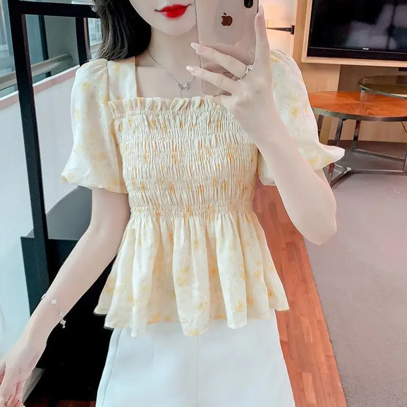 Short-sleeved Women's Floral Chiffon New Waist-hugging Chic Short Puff Sleeve Top
Short-sleeved Women's Floral Chiffon New Waist-hugging Chic Short Puff Sleeve Top
