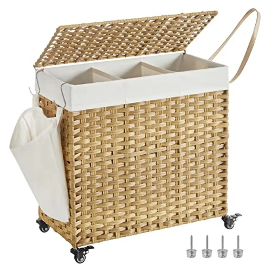 Laundry Hamper with Lid, 37 Gaons , Rolling Laundry Basket with Wheels, 3-Section Synthetic Rattan, Removable Liner, Bedroom, 2
Laundry Hamper with Lid, 37 Gaons , Rolling Laundry Basket with Wheels, 3-Section Synthetic Rattan, Removable Liner, Bedroom, 2