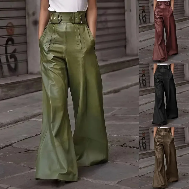 2026 New Women's High Waist PU Leather Pants Flare Wide Leg Loose Fit Casual Trousers with Pockets Stretch Waistband Fashion
2026 New Women's High Waist PU Leather Pants Flare Wide Leg Loose Fit Casual Trousers with Pockets Stretch Waistband Fashion