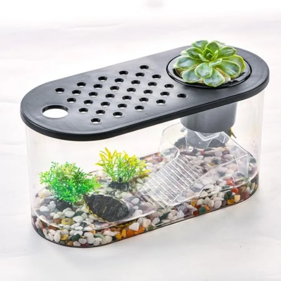 Small Turtle Tank Kit, Reptile Aquarium with Basking Platform, Decor Stones and Water Grass Habitat for Turtles, Hermit Crabs,
Small Turtle Tank Kit, Reptile Aquarium with Basking Platform, Decor Stones and Water Grass Habitat for Turtles, Hermit Crabs,