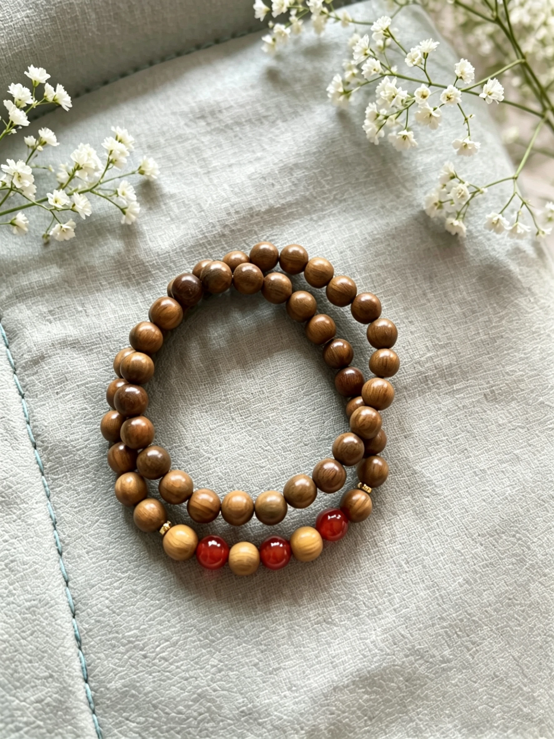 Retro teak red with gemstone double-ring bracelet
Retro teak red with gemstone double-ring bracelet