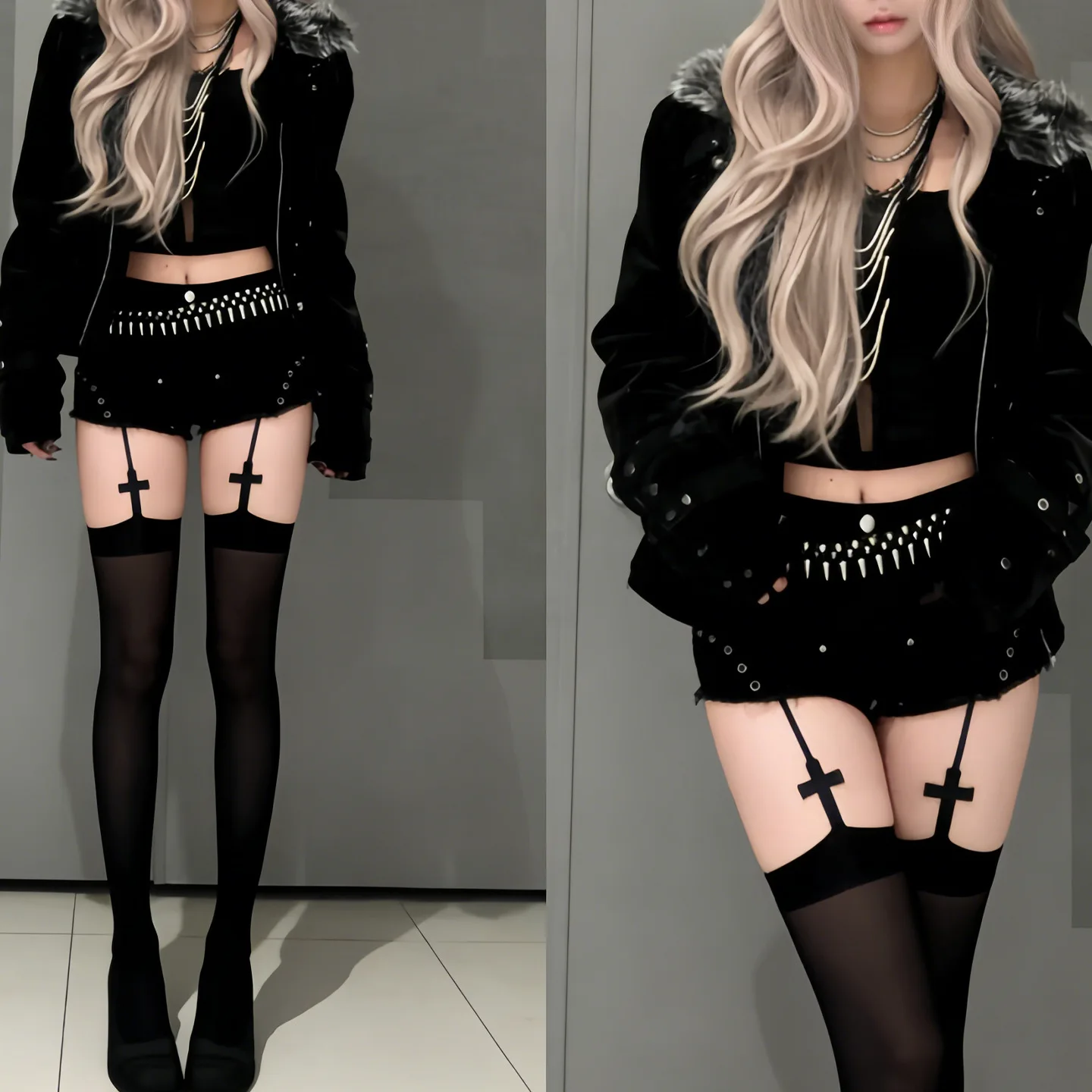 Creative Cross Decoration Y2K Youth Fashion Suspender Socks Goth Punk Thin Velvet Anti Hook Silk One-piece Garter Stockings
Creative Cross Decoration Y2K Youth Fashion Suspender Socks Goth Punk Thin Velvet Anti Hook Silk One-piece Garter Stockings
