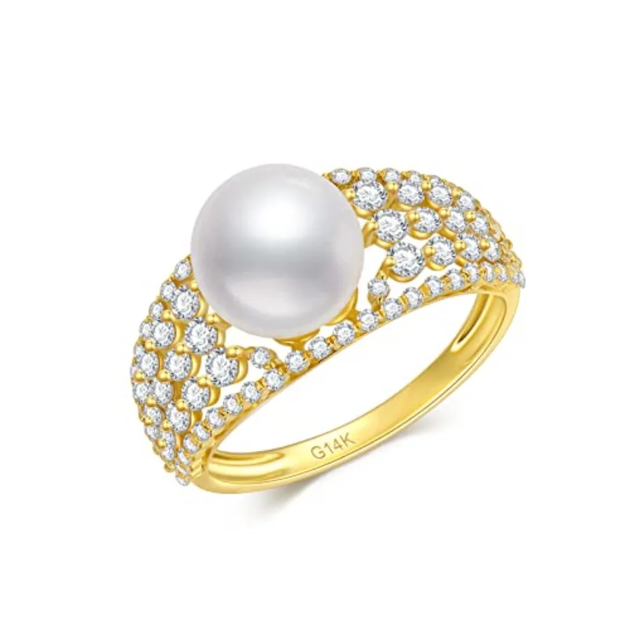 SISGEM Solid 14K Gold 9MM Freshwater Pearl Wedding Ring for Women, Yellow Gold 5A CZ Pearl Engagement Ring/Wedding Anniversary
SISGEM Solid 14K Gold 9MM Freshwater Pearl Wedding Ring for Women, Yellow Gold 5A CZ Pearl Engagement Ring/Wedding Anniversary