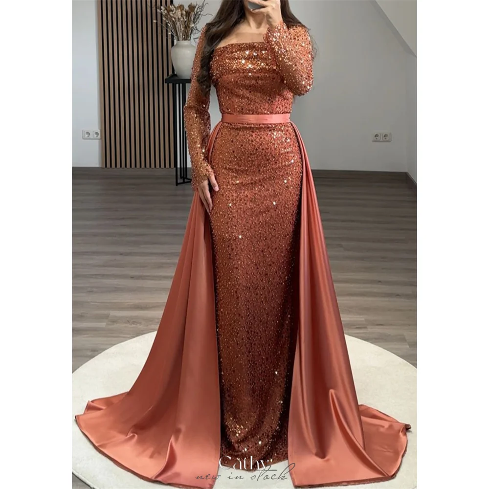 Cathy Customized Column Square Collar Beaded Prom Dresses Sheer Sleeve Elegant vestidos de noiva Detachable Train Formal Evening
Cathy Customized Column Square Collar Beaded Prom Dresses Sheer Sleeve Elegant vestidos de noiva Detachable Train Formal Evening