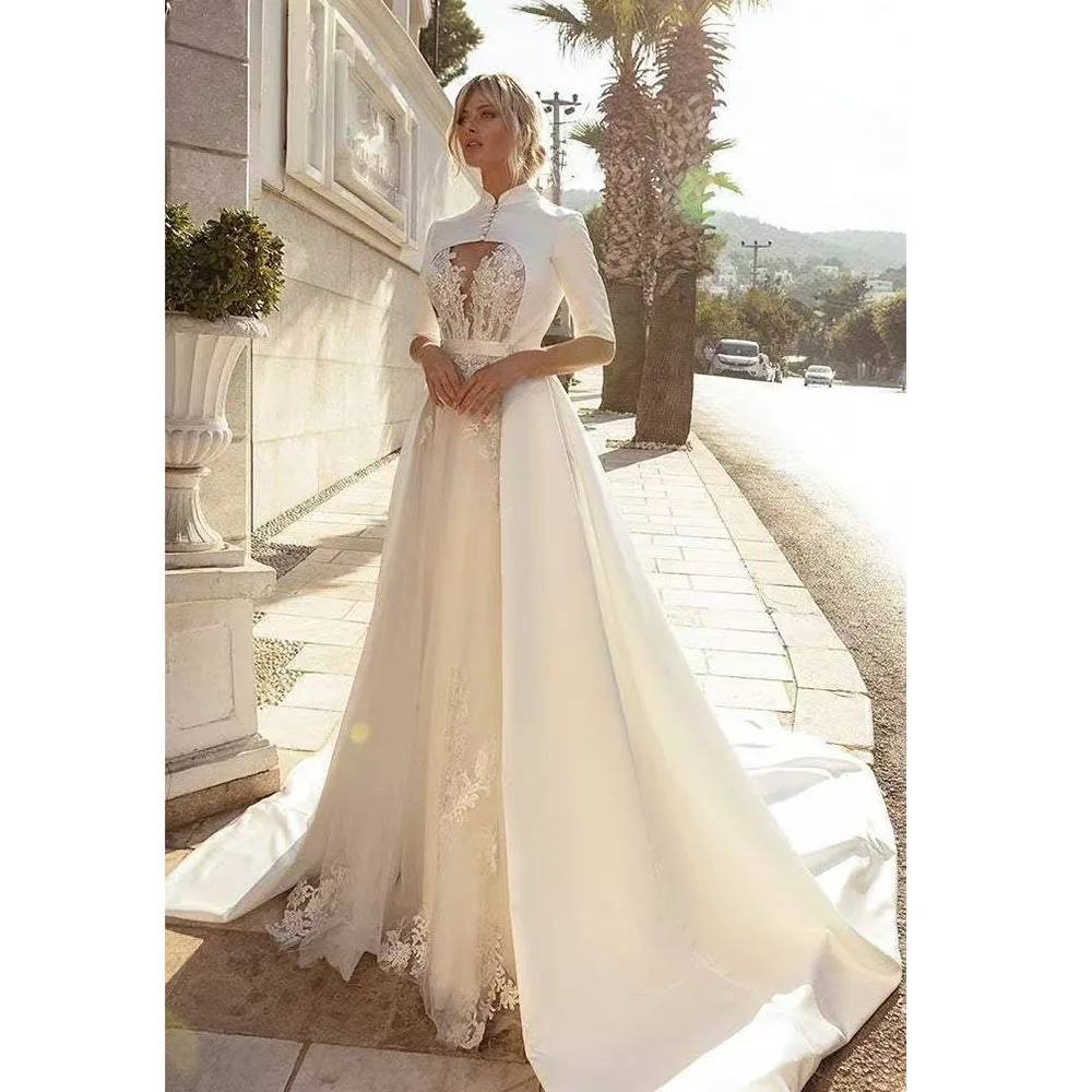 Luxury Bespoke Weeding Dresses Long Sleeve Chapel Train Appliques Lace Formal Occasion Party Princess Gowns For Elegant Women
Luxury Bespoke Weeding Dresses Long Sleeve Chapel Train Appliques Lace Formal Occasion Party Princess Gowns For Elegant Women