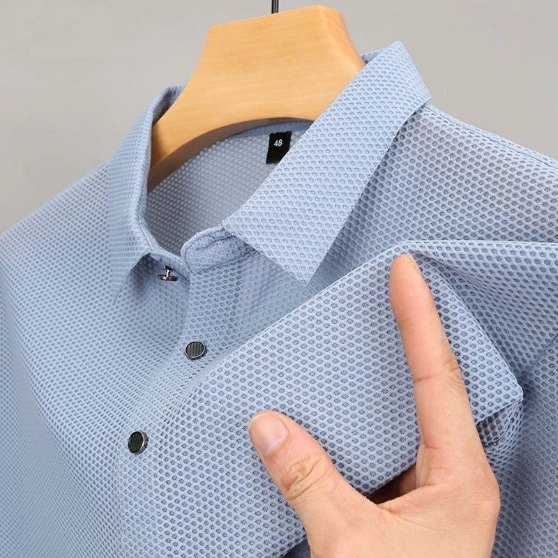 High grade ice silk slippery material men's short sleeved T-shirt cool feeling summer casual loose top brand trend POLO shirt
High grade ice silk slippery material men's short sleeved T-shirt cool feeling summer casual loose top brand trend POLO shirt