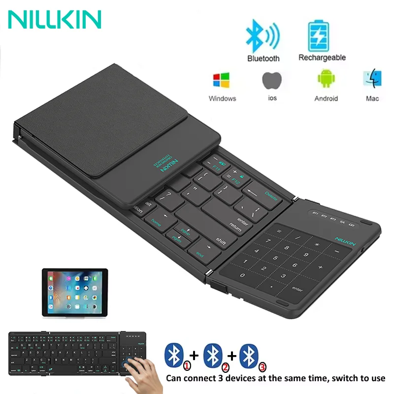 NILLKIN складная Bluetooth-клавиатура с тачпадом для смартфона Windows IOS Android ПК офисная мини-портативная беспроводная клавиатура
NILLKIN складная Bluetooth-клавиатура с тачпадом для смартфона Windows IOS Android ПК офисная мини-портативная беспроводная клавиатура