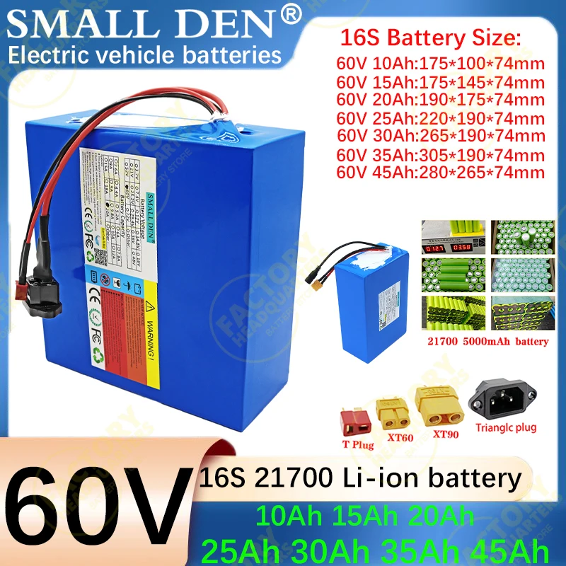 60V 10Ah 45Ah 15Ah 20Ah 25Ah 30Ah 35Ah 21700 Lithium battery pack 3000W High Power For Electric motorcycle scooter With BMS
60V 10Ah 45Ah 15Ah 20Ah 25Ah 30Ah 35Ah 21700 Lithium battery pack 3000W High Power For Electric motorcycle scooter With BMS