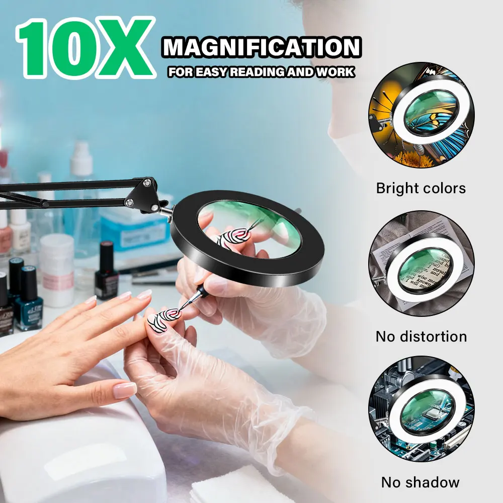 USB plug in 10 x magnifier table lamp, glass lens, 3 rocker arms, dimmable LED magnifier Reading craft hobby Close work
USB plug in 10 x magnifier table lamp, glass lens, 3 rocker arms, dimmable LED magnifier Reading craft hobby Close work