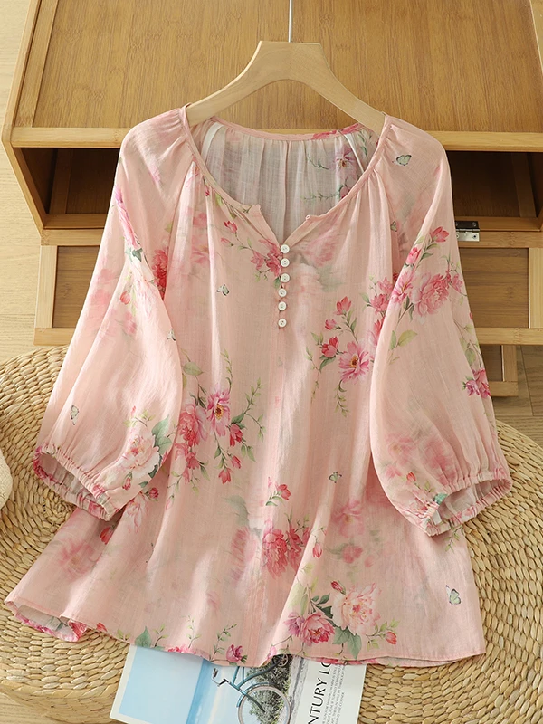 High-End Women's Vintage Style T-Shirt Loose Fit Slimming V-Neck Five-Quarter Sleeve Printed Casual Top for Summer 2026
High-End Women's Vintage Style T-Shirt Loose Fit Slimming V-Neck Five-Quarter Sleeve Printed Casual Top for Summer 2026