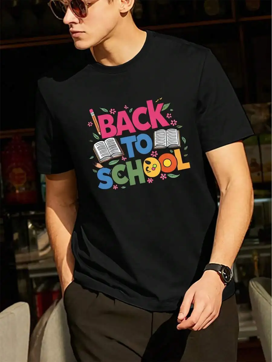 Men Summer Casual Round Neck T-Shirt With Back To School Print Soft Ribbed Collar Elastic Fit
Men Summer Casual Round Neck T-Shirt With Back To School Print Soft Ribbed Collar Elastic Fit