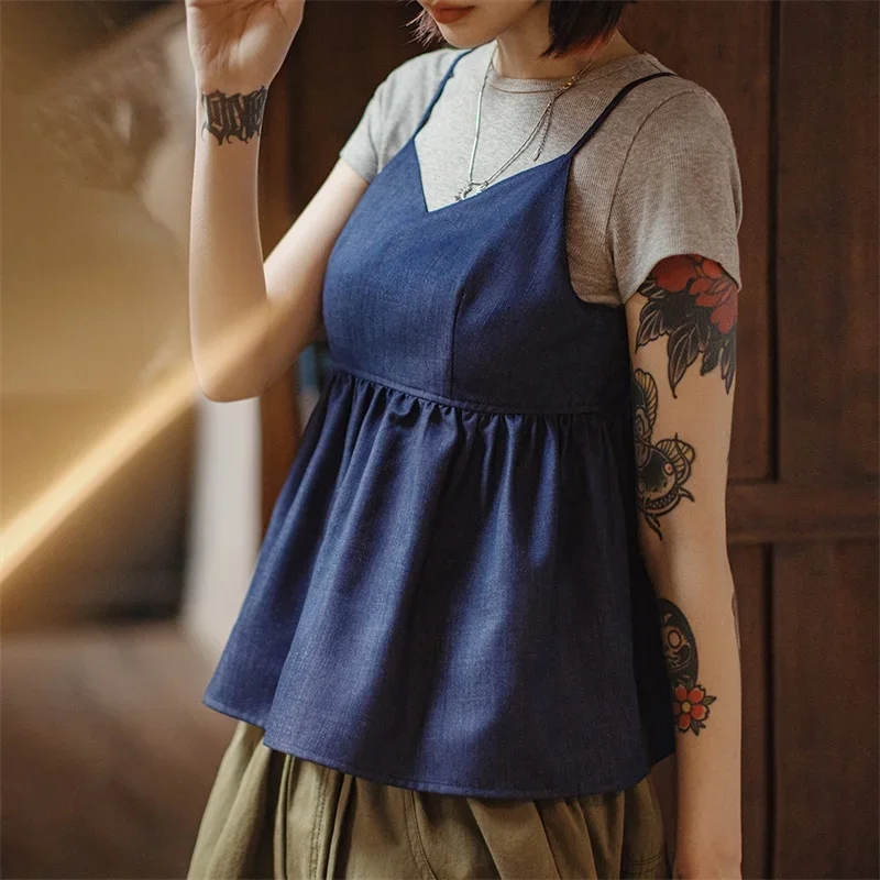 Maden Y2K Denim V-Neck Vest Top Women's Summer Blue Vacation Camisole Sleeveless T-shirt Sexy Streetwear Female Ruched Tank Tops
Maden Y2K Denim V-Neck Vest Top Women's Summer Blue Vacation Camisole Sleeveless T-shirt Sexy Streetwear Female Ruched Tank Tops