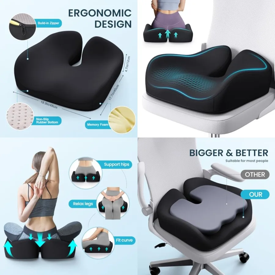 Memory Foam Seat Cushion for Office Chair, Ergonomic Chair Cushions for Tailbone Pain Relief, Sciatica Back Support, Office Cha
Memory Foam Seat Cushion for Office Chair, Ergonomic Chair Cushions for Tailbone Pain Relief, Sciatica Back Support, Office Cha