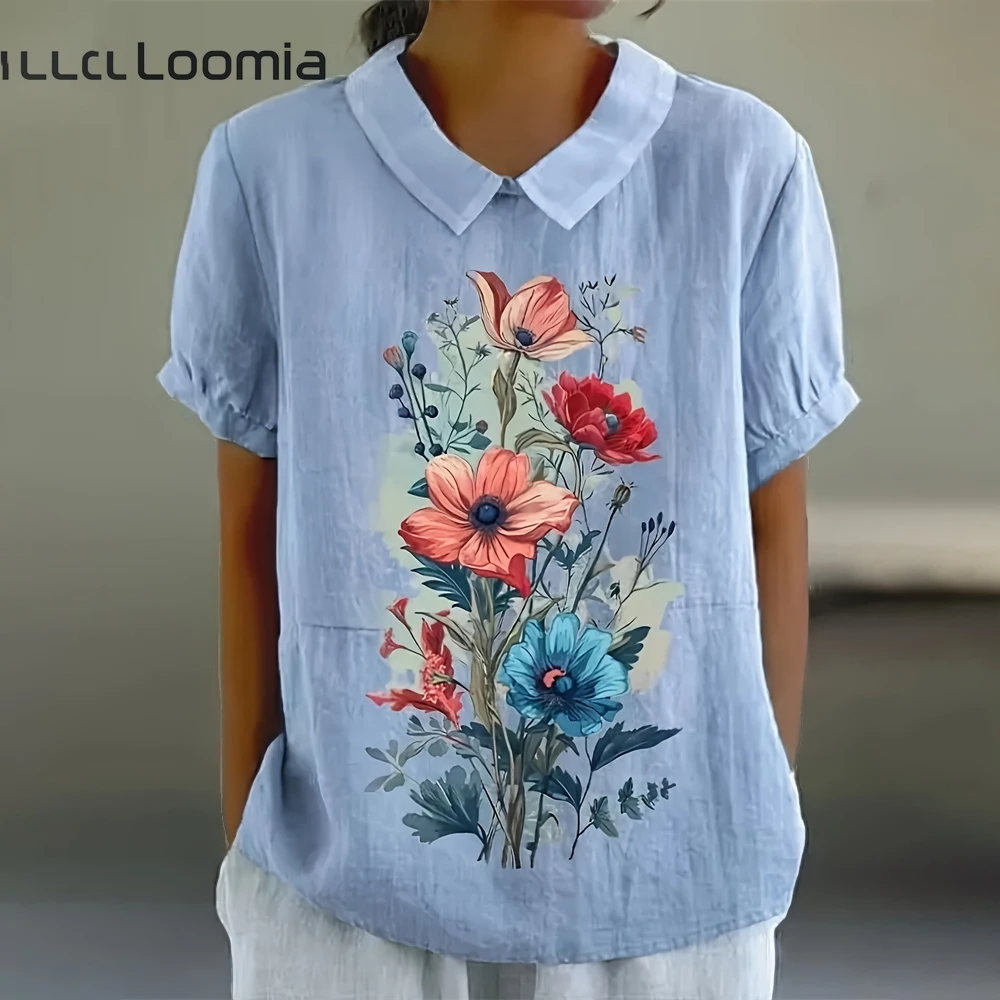 Simple Floral Print Woman Clothing Fashion Lapel Women's T-Shirt Woman Graphic T Shirts Female Clothing Korean Popular Clothes
Simple Floral Print Woman Clothing Fashion Lapel Women's T-Shirt Woman Graphic T Shirts Female Clothing Korean Popular Clothes