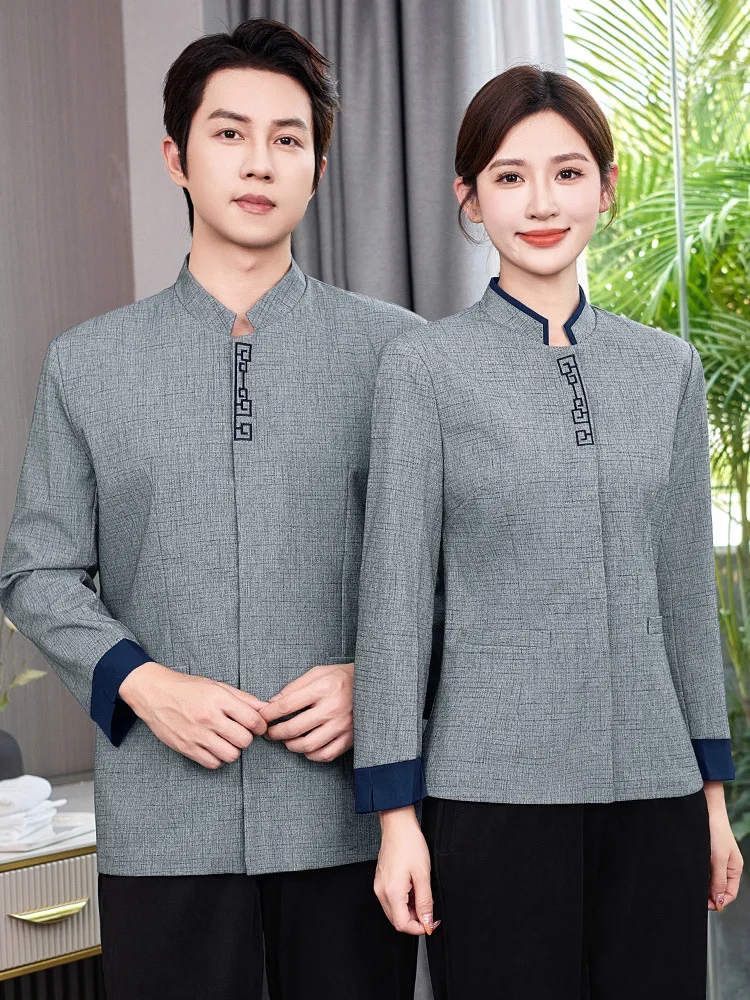 New Gongge gray with blue trim hotel cleaning work uniform, long-sleeved, for female cleaners, guest room service, property mana
New Gongge gray with blue trim hotel cleaning work uniform, long-sleeved, for female cleaners, guest room service, property mana