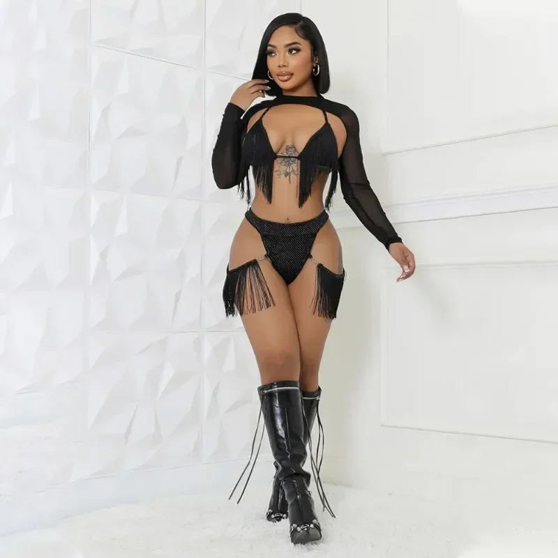 GUWU Tassel Women's Set Full Sleeve T-shirt with Bra and Mini Shorts Suit Sexy Beachwear Summer Fashion 3 Piece Bikini Set
GUWU Tassel Women's Set Full Sleeve T-shirt with Bra and Mini Shorts Suit Sexy Beachwear Summer Fashion 3 Piece Bikini Set