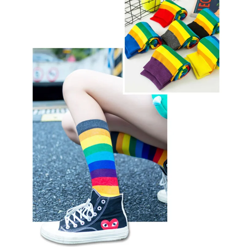 Woman Socks LGBT Striped Female Middle Tube Slouch Harajuku Colored Casual Sports Candy Rainbow Cotton Long Socks Ladies Fashion
Woman Socks LGBT Striped Female Middle Tube Slouch Harajuku Colored Casual Sports Candy Rainbow Cotton Long Socks Ladies Fashion
