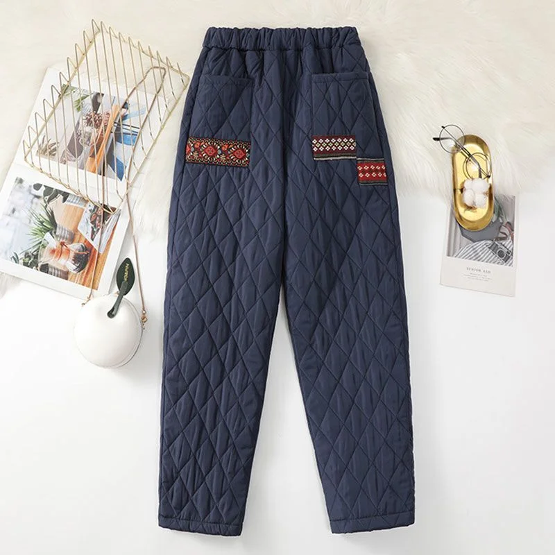 Women's High Waist Cotton Pants Quilted Faux down Silk Harlan Style Patchwork Seven to Nine Points Long Polyester Fabric
Women's High Waist Cotton Pants Quilted Faux down Silk Harlan Style Patchwork Seven to Nine Points Long Polyester Fabric