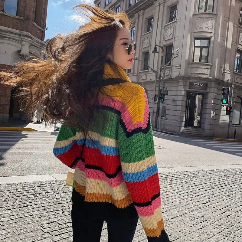 Autumn Winter Fashion Striped Long Sleeve Knitwear Women Simplicity Office Lady Loose Sweater Casual All-match Knitting Tops
Autumn Winter Fashion Striped Long Sleeve Knitwear Women Simplicity Office Lady Loose Sweater Casual All-match Knitting Tops