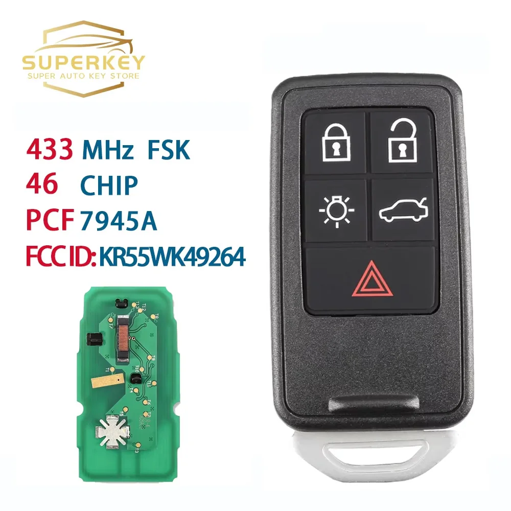 SUPERKEY 5 Button Smart Remote Car Key 434Mhz ID46 Chip For Volvo S60 S60L S80 V40 V60 XC60 XC70 KR55WK49264
SUPERKEY 5 Button Smart Remote Car Key 434Mhz ID46 Chip For Volvo S60 S60L S80 V40 V60 XC60 XC70 KR55WK49264